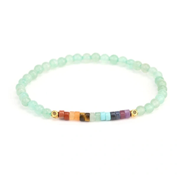 Bracelet 7 chakras perles rondes et cylindriques aventurine verte kaosix