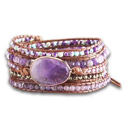 Bracelet Boho (Wrap) en Améthyste sur fond blanc Kaosix