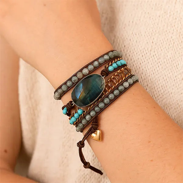 Bracelet Boho (Wrap) en Labradorite Turquoise Éclat Mystique kaosix 6