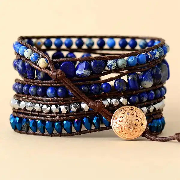 Bracelet Boho (Wrap) en Lapis Lazuli Sagesse Céleste kaosix 3