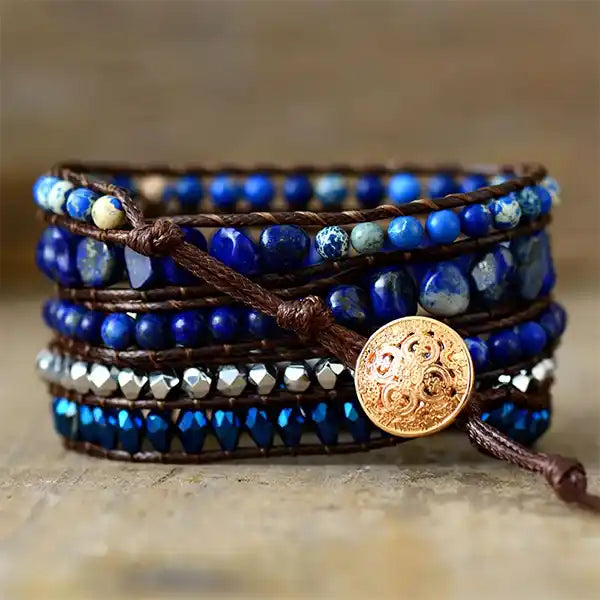 Bracelet Boho (Wrap) en Lapis Lazuli Sagesse Céleste kaosix 4