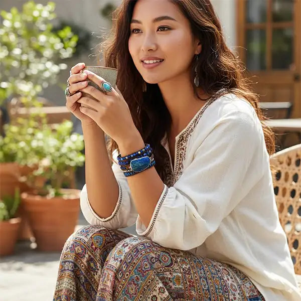 Bracelet Boho (Wrap) en Lapis Lazuli Sagesse Céleste kaosix 6
