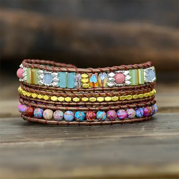 Bracelet Boho (Wrap) en jaspe impérial et cristal irisé 1 kaosix