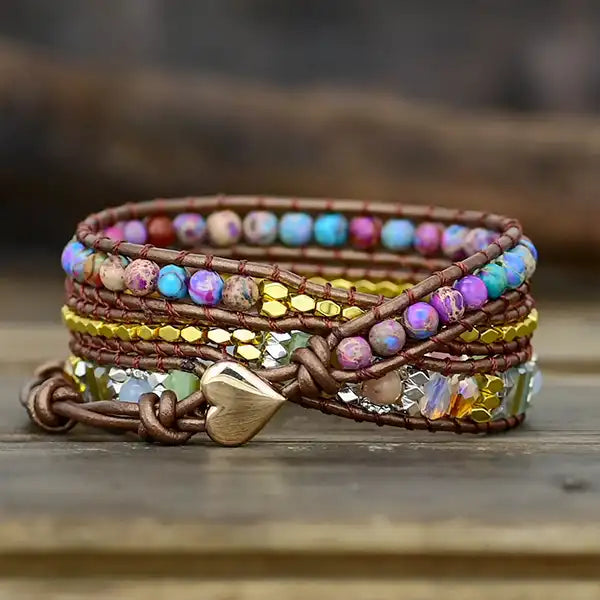 Bracelet Boho (Wrap) en jaspe impérial et cristal irisé 2 kaosix