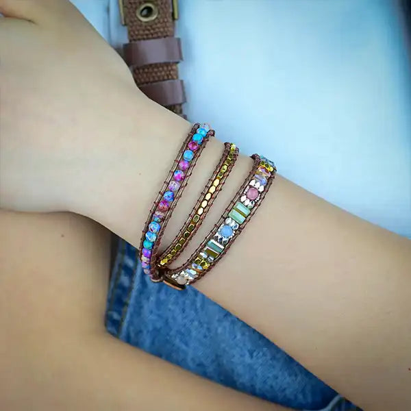 Bracelet Boho (Wrap) en jaspe impérial et cristal irisé 3 kaosix