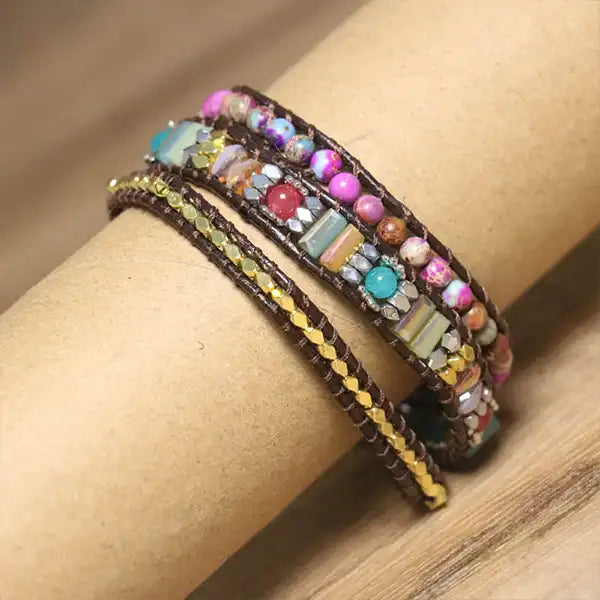 Bracelet Boho (Wrap) en jaspe impérial et cristal irisé 4 kaosix