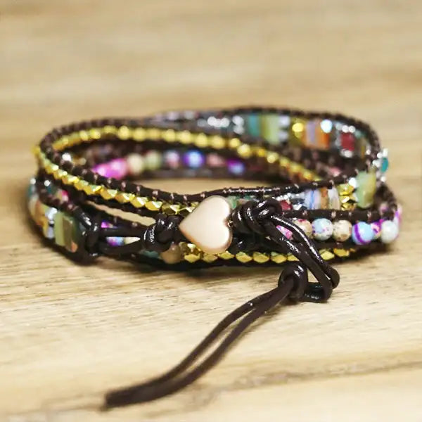 Bracelet Boho (Wrap) en jaspe impérial et cristal irisé 5 kaosix