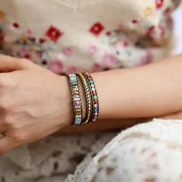Bracelet Boho (Wrap) en jaspe impérial et cristal irisé 6 kaosix