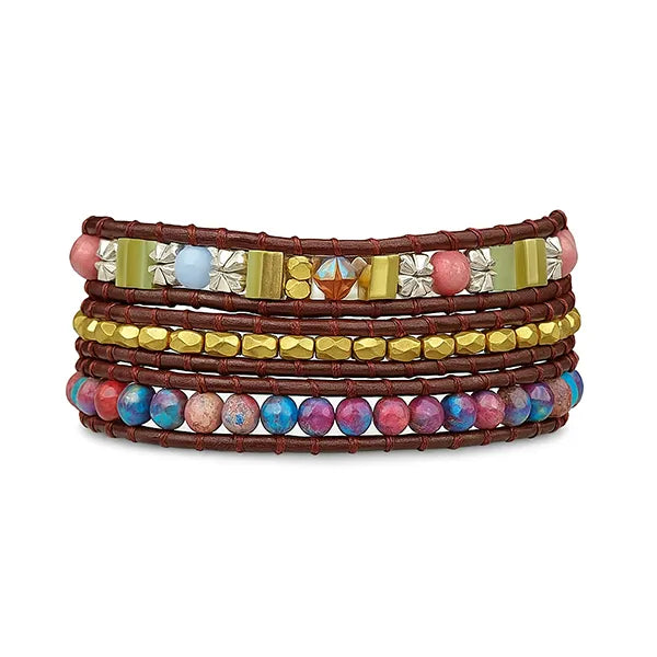 Bracelet Boho (Wrap) en jaspe impérial et cristal irisé fond blanc kaosix