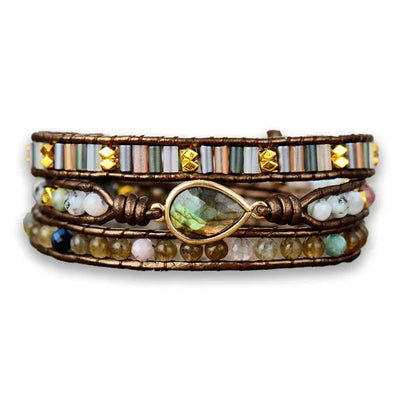 Bracelet Boho (wrap) Labradorite Équilibre sur fond blanc kaosix