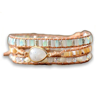 Bracelet Boho (wrap) Pierre de Lune Intuition sur fond blanc kaosix
