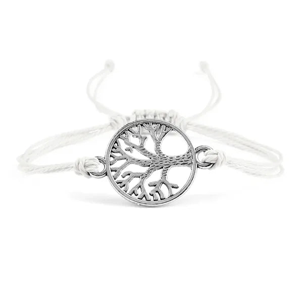 Bracelet Cordon Arbre de Vie Argenté Accessoire Porte-Bonheur blanc fond blanc kaosix
