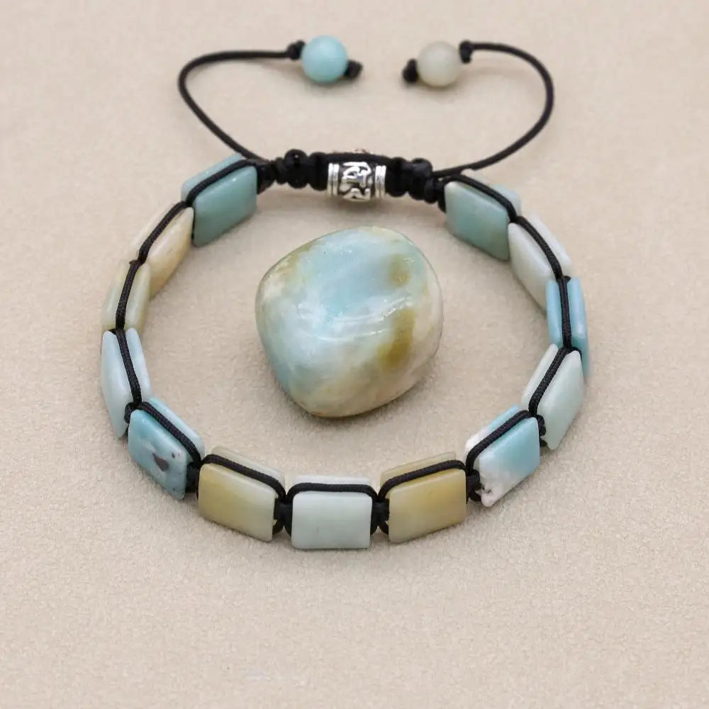 Bracelet Amazonite Pierres Rectangulaires Équilibre et Sérénité galet Kaosix