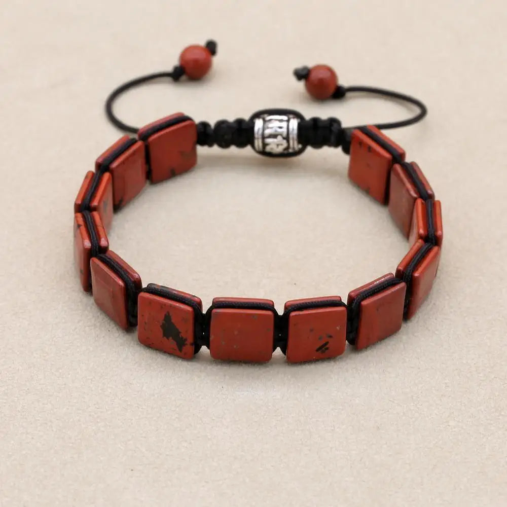 Bracelet Jaspe Rouge Pierres Rectangulaires Énergie Confiance et Élégance vue de face kaosix