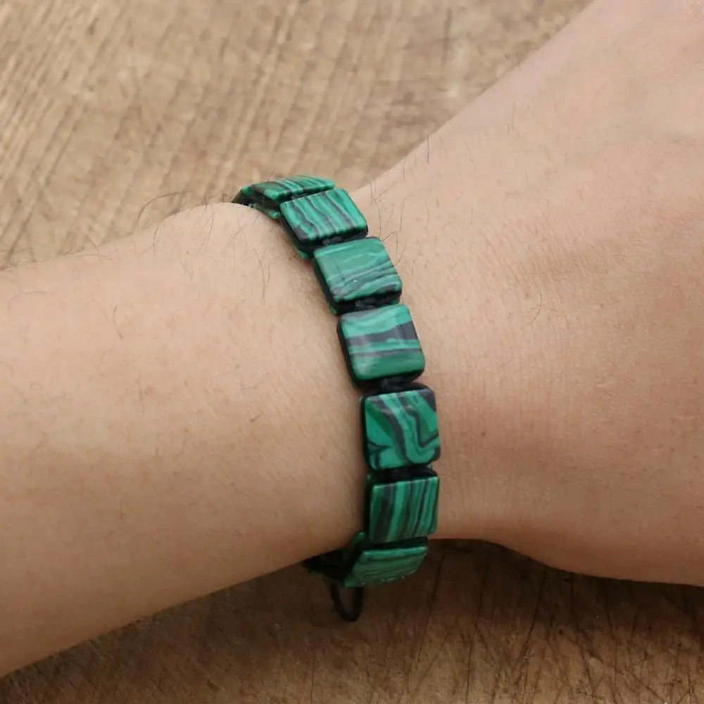 Bracelet Malachite Pierres Rectangulaires Protection et Harmonie poignet jeune femmekaosix