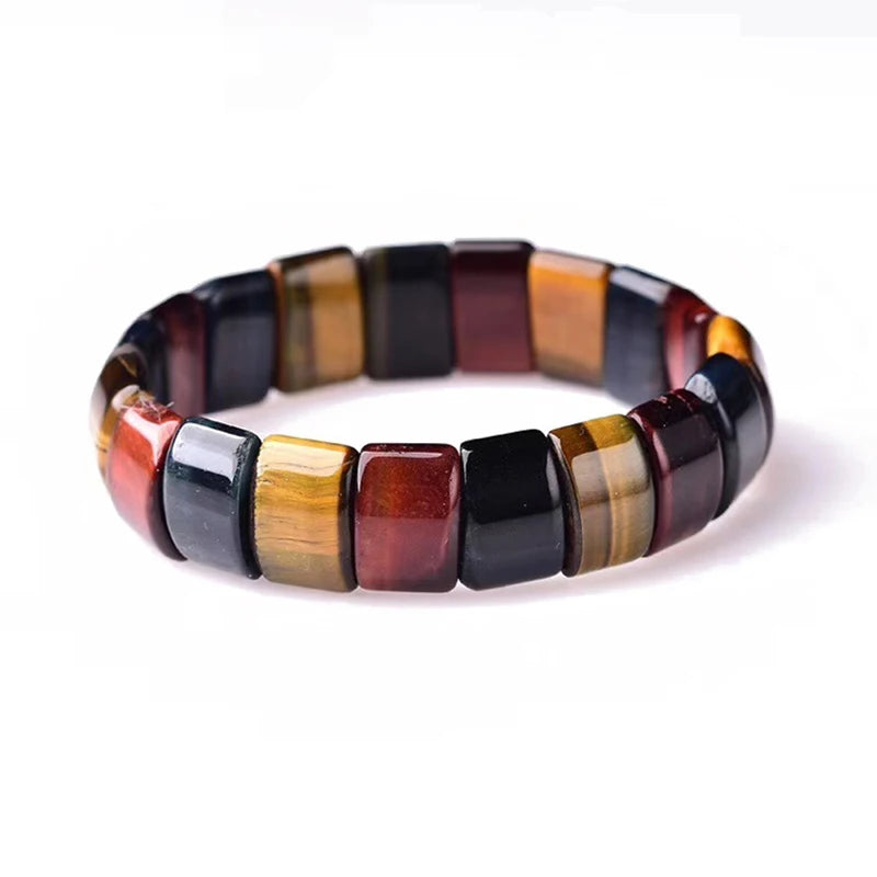 Bracelet pierres plates (plaquettes) 3 Œils de Tigre, Taureau & Faucon kaosix