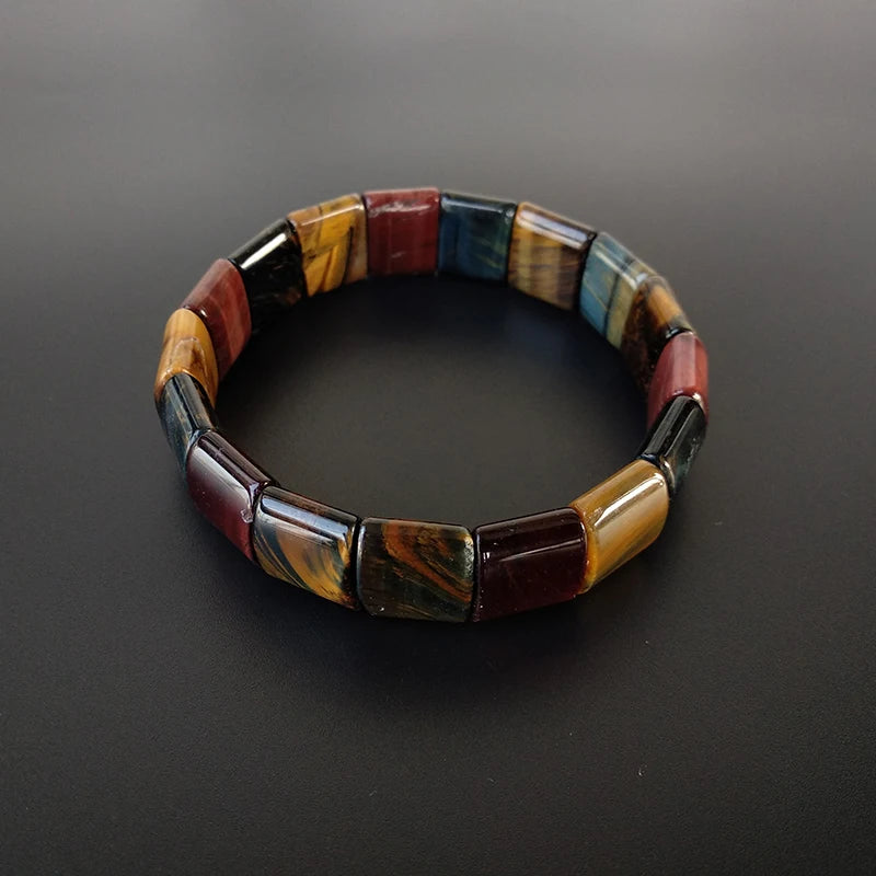 Bracelet pierres plates (plaquettes) 3 Œils de Tigre, Taureau & Faucon kaosix 3
