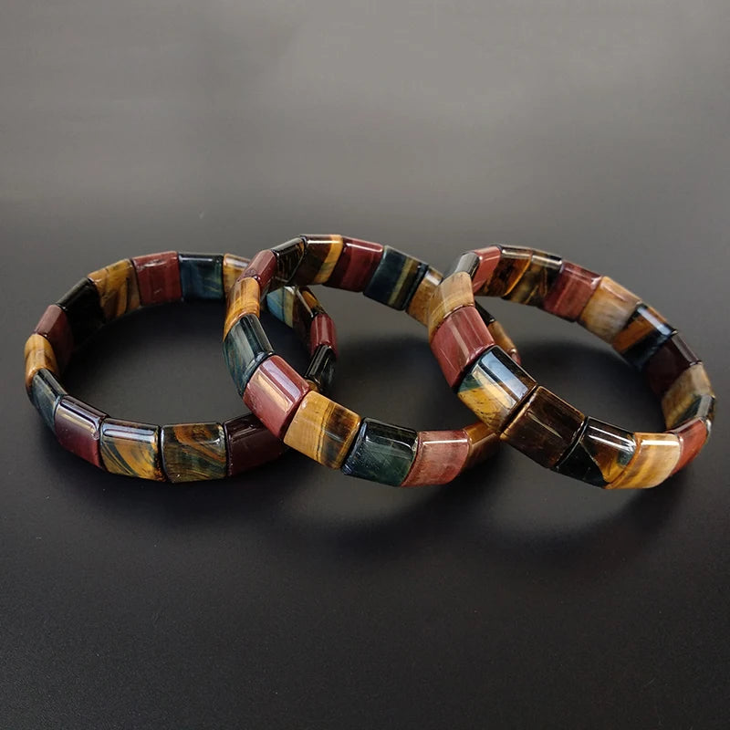 Bracelet pierres plates (plaquettes) 3 Œils de Tigre, Taureau & Faucon kaosix 4