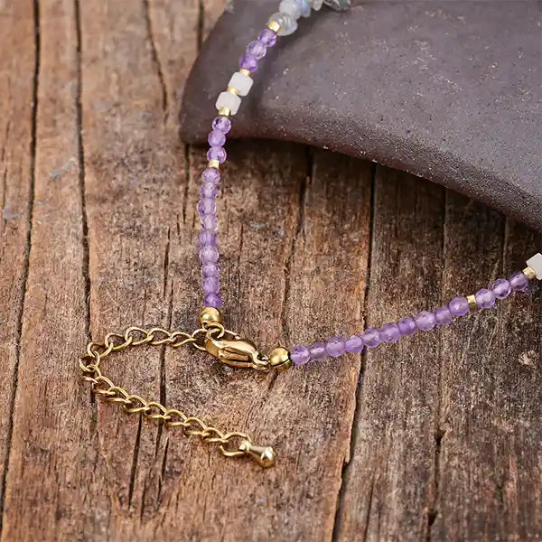 Bracelet de Cheville Améthyste et Labradorite Bijou Énergétique kaosix 1