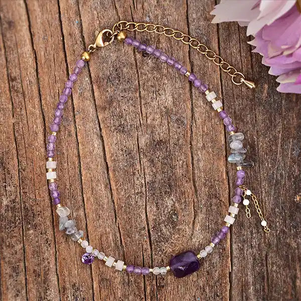 Bracelet de Cheville Améthyste et Labradorite Bijou Énergétique kaosix 2