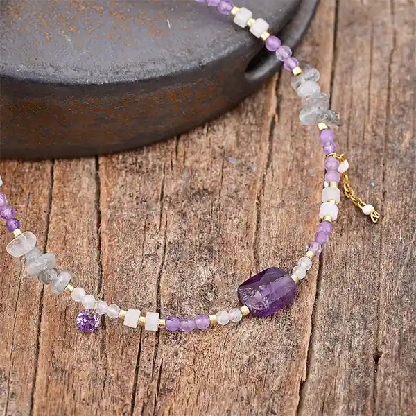 Bracelet de Cheville Améthyste et Labradorite Bijou Énergétique kaosix 3