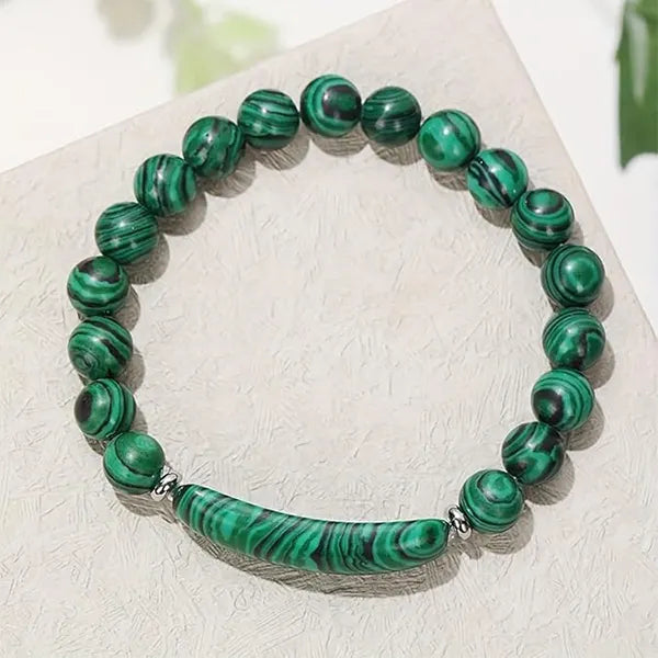 Bracelet en Malachite Bande Courbe et Perles kaosix 2