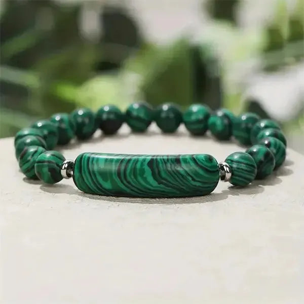 Bracelet en Malachite Bande Courbe et Perles kaosix 3
