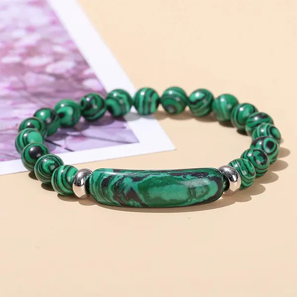 Bracelet en Malachite Bande Courbe et Perles kaosix 4