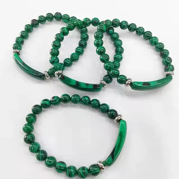 Bracelet en Malachite Bande Courbe et Perles kaosix 6