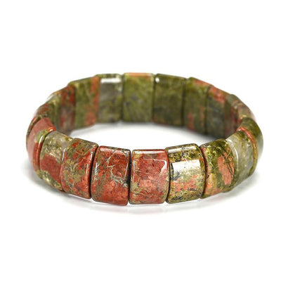 Bracelet pierres plates (plaquettes) unakite sur fond blanc Kaosix