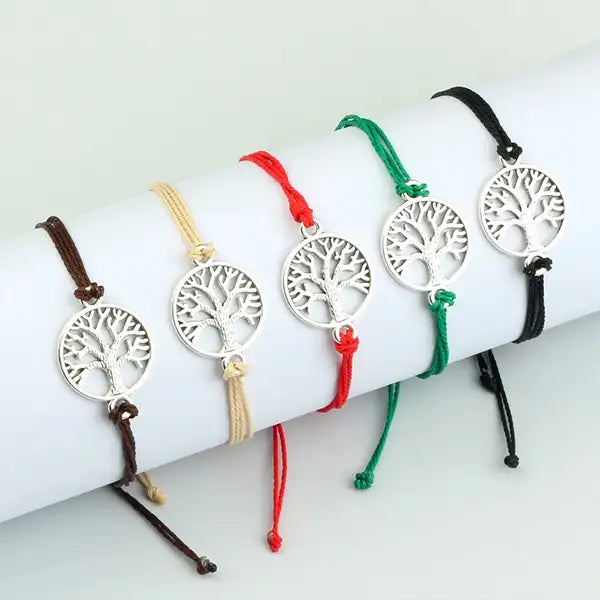 Bracelets Cordon Arbre de Vie Argenté Accessoire Porte-Bonheur sur socle cylindrique kaosix