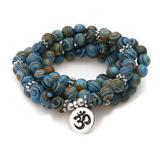 Mala 108 perles Azurite Malachite Lotus OM sur fond blanc kaosix