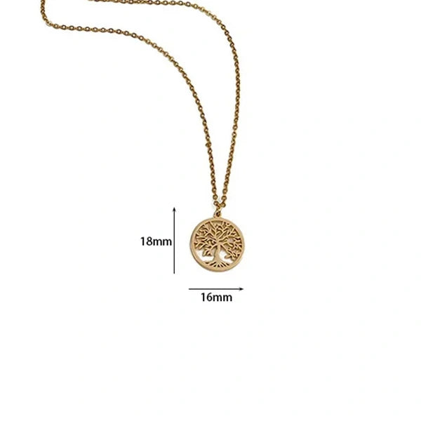 Pendentif Arbre de Vie en Acier Inoxydable Plaqué Or Chaîne 45 cm dimensions kaosix