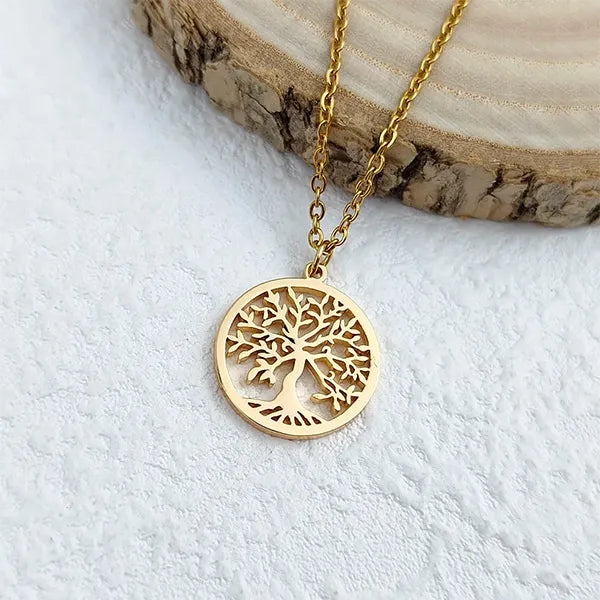 Pendentif Arbre de Vie en Acier Inoxydable Plaqué Or Chaîne 45 cm kaosix