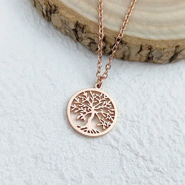 Pendentif Arbre de Vie en Acier Inoxydable Plaqué Or Rose Chaîne 45 cm kaosix