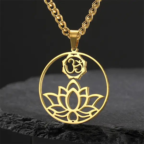 Pendentif Fleur de Lotus OM Collier Spirituel pour Méditation kaosix or