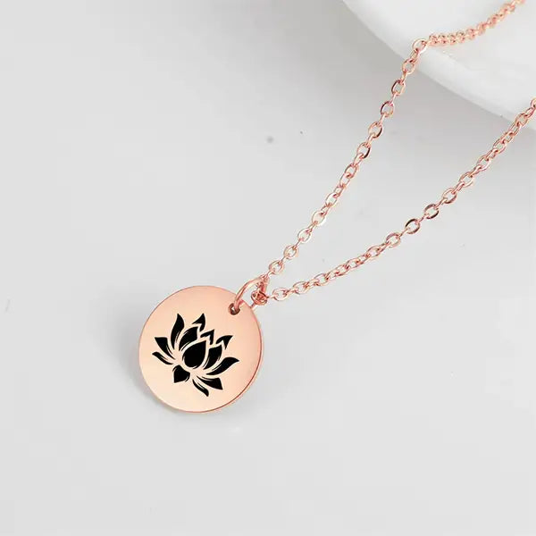 Pendentif Médaille Fleur de Lotus Collier Spirituel en Or, Argent & Or Rose 4