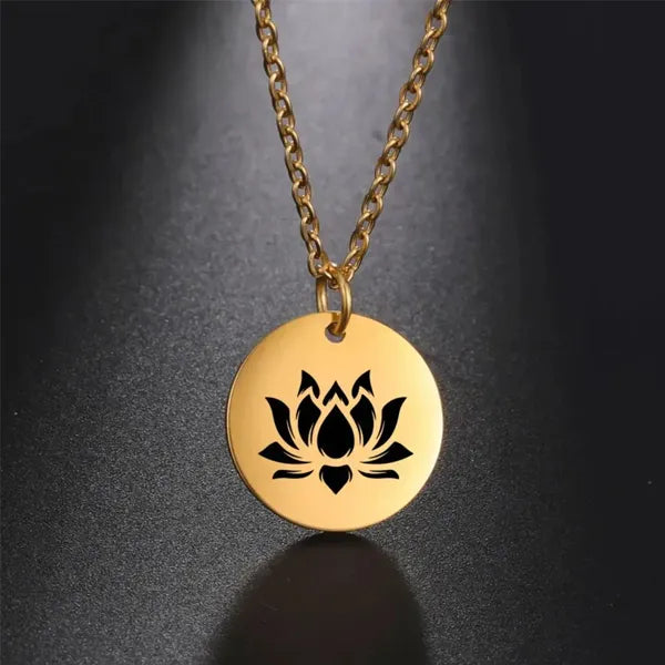 Pendentif Médaille Fleur de Lotus Collier Spirituel en Or, Argent & Or Rose 5