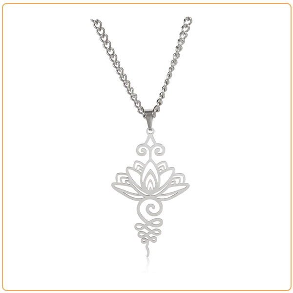 Pendentif Unalome Lotus Argent sur fond blanc Kaosix