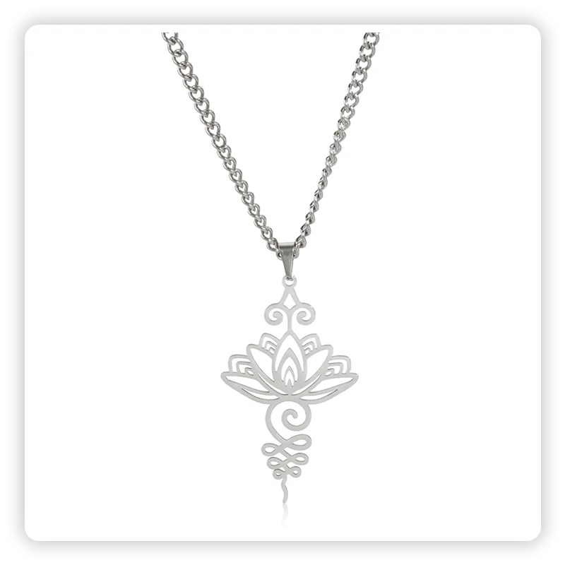 Pendentif Unalome Lotus Argent sur fond blanc Kaosix