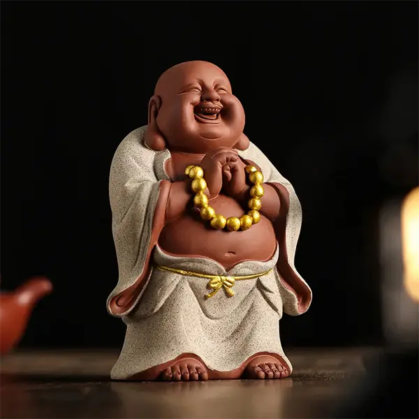 Petit Bouddha rieur blanc fond noir kaosix