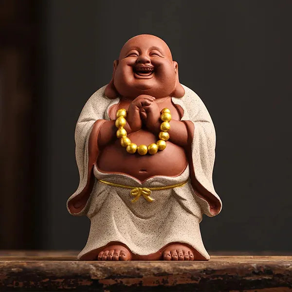 Petit Bouddha rieur blanc sur planche kaosix