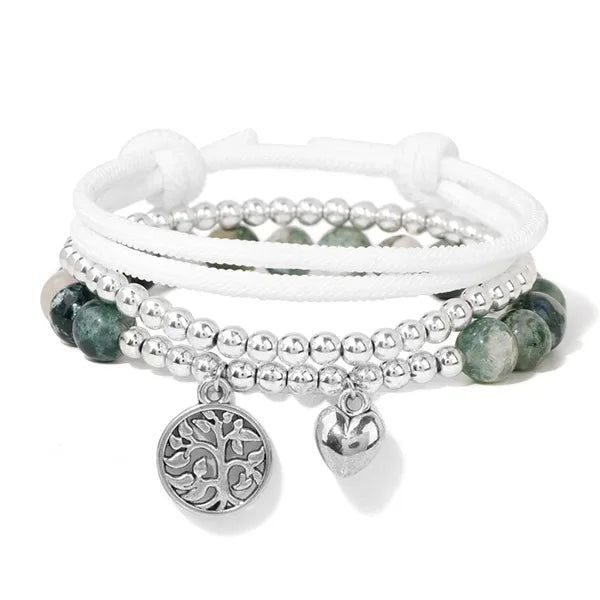 Set de 3 bracelets en pierre - Arbre de vie et cœur Agate Arbre variante kaosix