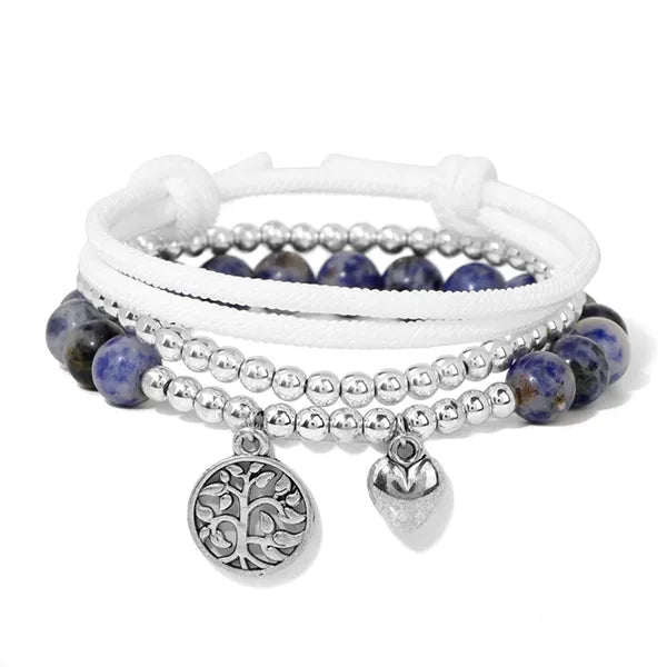 Set de 3 bracelets en pierre - Arbre de vie et cœur Sodalite variante kaosix
