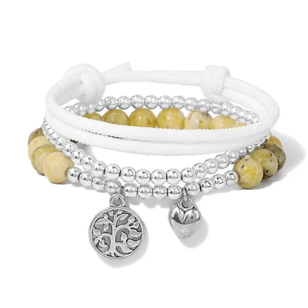 Set de 3 bracelets en pierre - Arbre de vie et cœur Turquoise Jaune variante kaosix