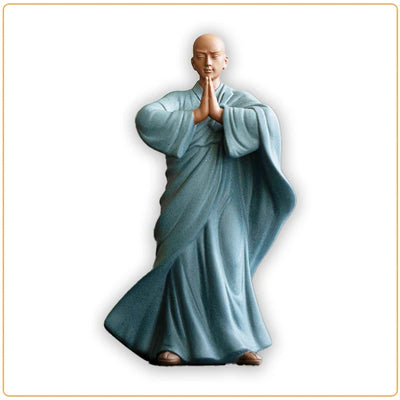 Statue Moine Bouddhiste Salutation sur fond blanc kaosix