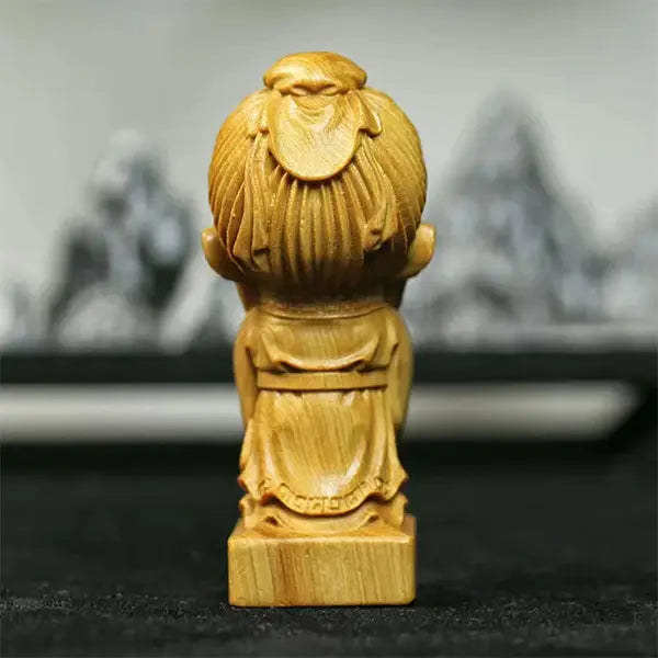 Statuette Confucius en Bois de Cyprès Personnage Chinois Emblématique vue de dos kaosix