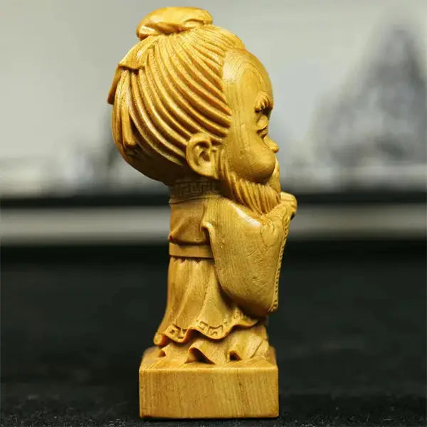 Statuette Confucius en Bois de Cyprès Personnage Chinois Emblématique vue de profil kaosix