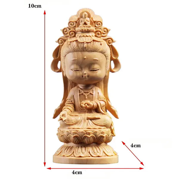 Statuette Guanyin en Bois - Déesse de la Compassion sur fond blanc dimensions kaosix