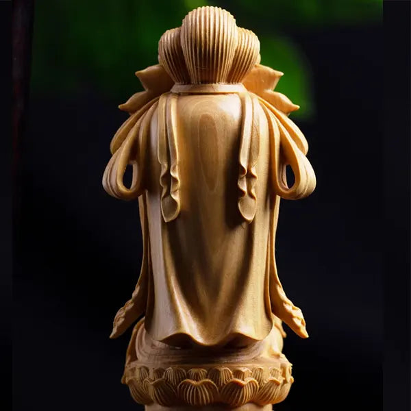 Statuette Guanyin en Bois - Déesse de la Compassion vue de dos kaosix